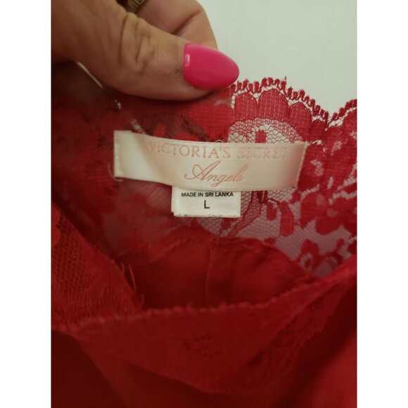 Victorias Secret Angel Red Lace Satin Nightgown Slip Dress Bow Adjustable Straps - Picture 8 of 16